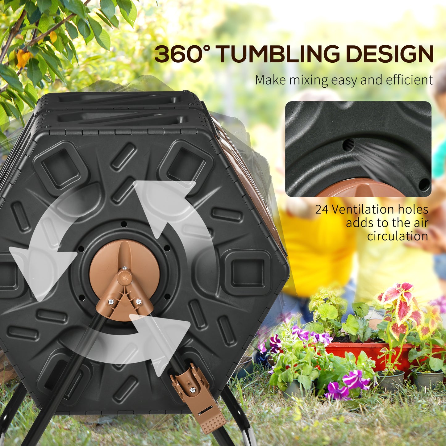 Outsunny 130L Double Chamber Composter Outdoor Garden Waste Bin Black For Eco Friendly Home Composting