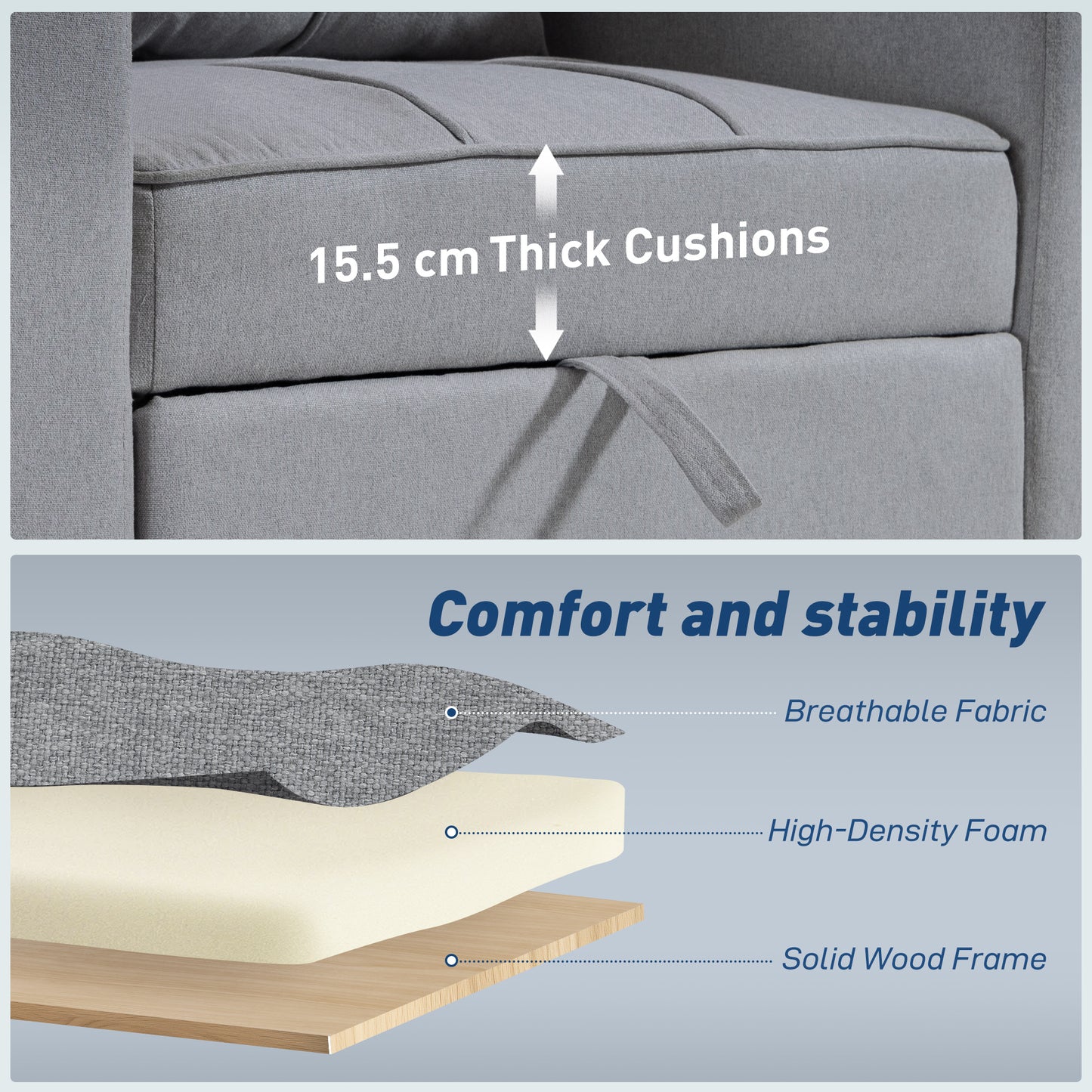 HOMCOM 3 In 1 Sofa Bed Convertible Sleeper Chair Bed With Soft Upholstery And Light Grey