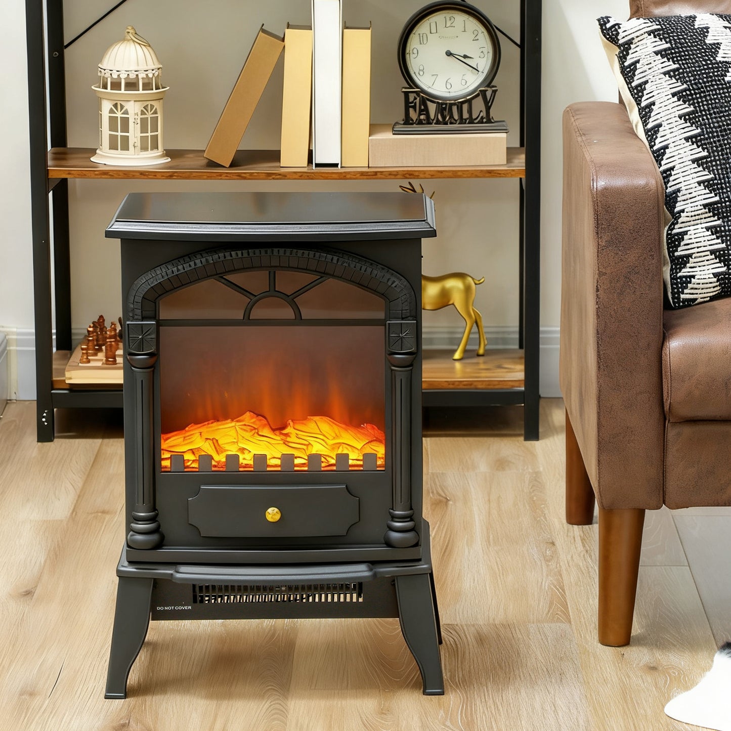 HOMCOM Electric Fireplace Heater With 3D Flame Effect 2000W 1000W Adjustable Thermostat 2 Heat Settings Black