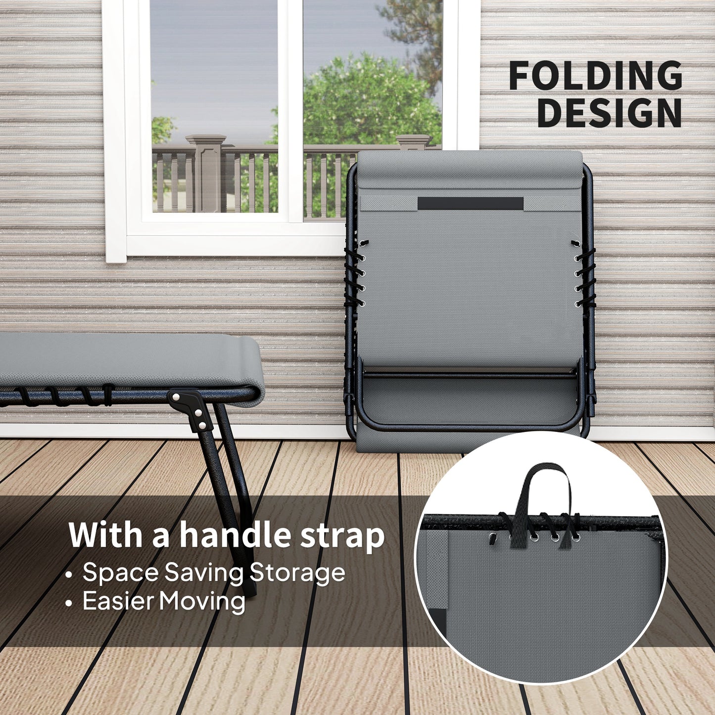 Outsunny Reclining Sun Loungers Charcoal Grey Powder Coated Steel With Five Position Adjustable Backs And Side Pockets