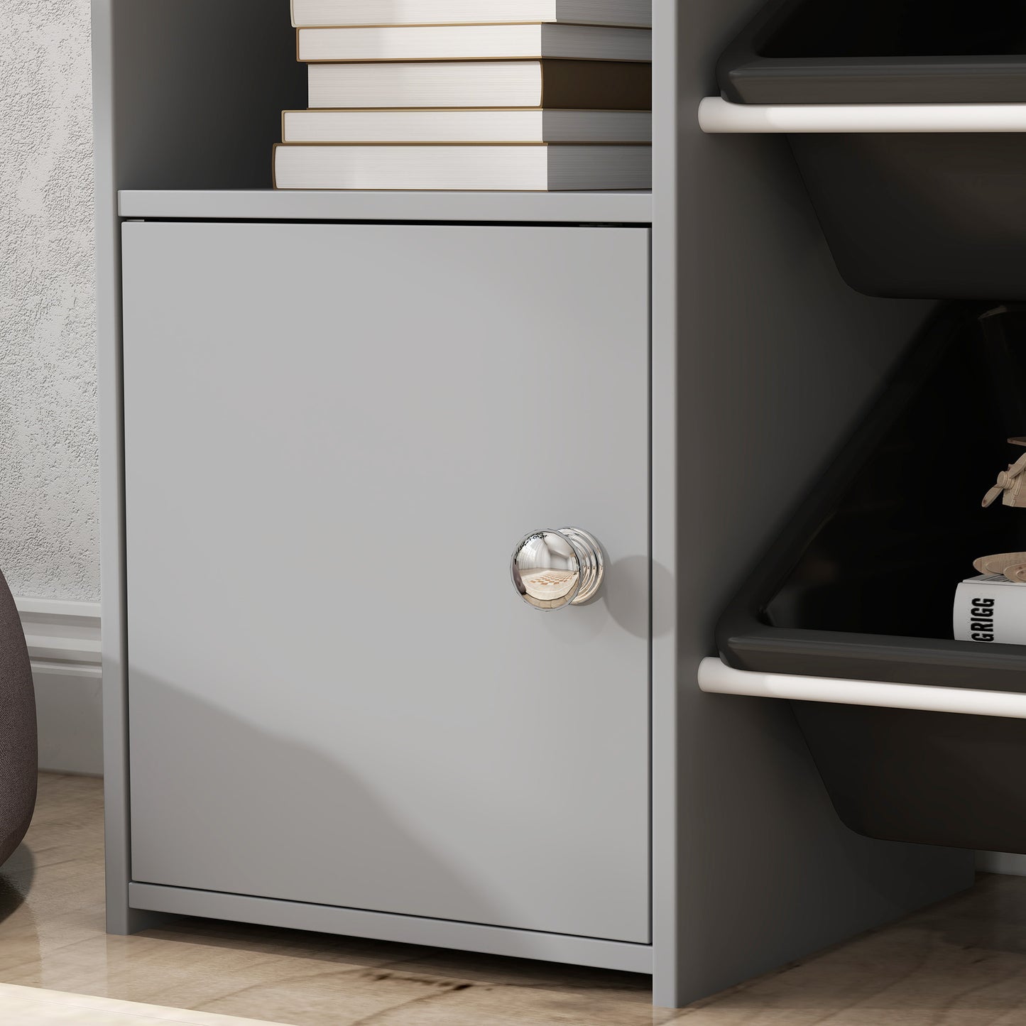 AIYAPLAY Toy Storage Unit With 8 Removable Bins Storage Shelves And Cabinet In Grey