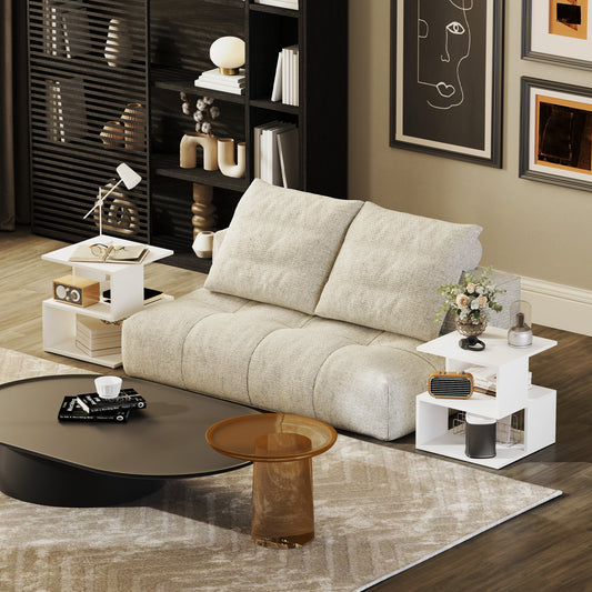 HOMCOM Set of 2 Side Tables Square End Tables Modern 2 Tier Storage Shelves for Living Room Bedroom White