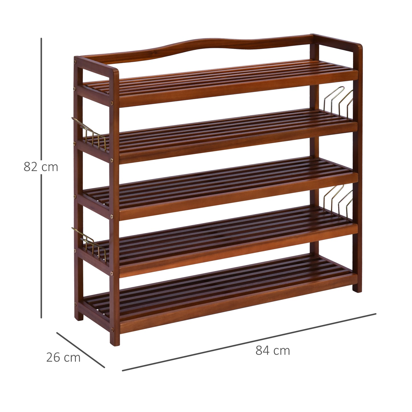 HOMCOM Teak Finish 5-Tier Acacia Wooden Shoe Storage Rack with Hangers – Holds 25 Pairs - ALL4U RETAILER LTD