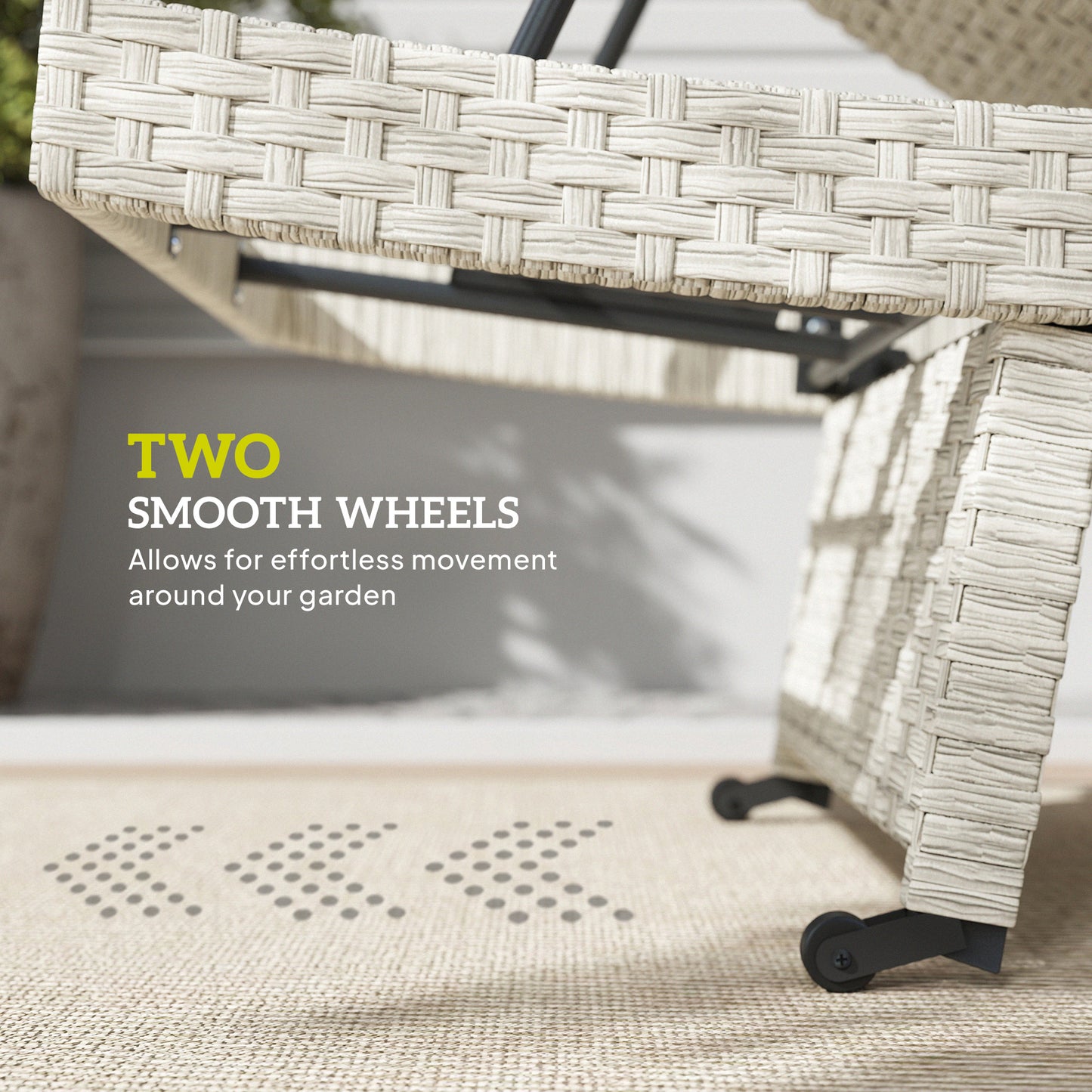 Outsunny Outdoor PE Rattan Sun Lounger Folding Wicker Recliner Four Level Adjustable Backrest With Wheels Grey