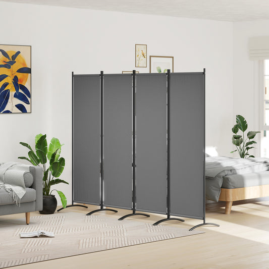 Outsunny 4 Panel Folding Room Divider 1.7m Privacy Screen Metal Partition For Office Living Bedroom Dining Dark Grey