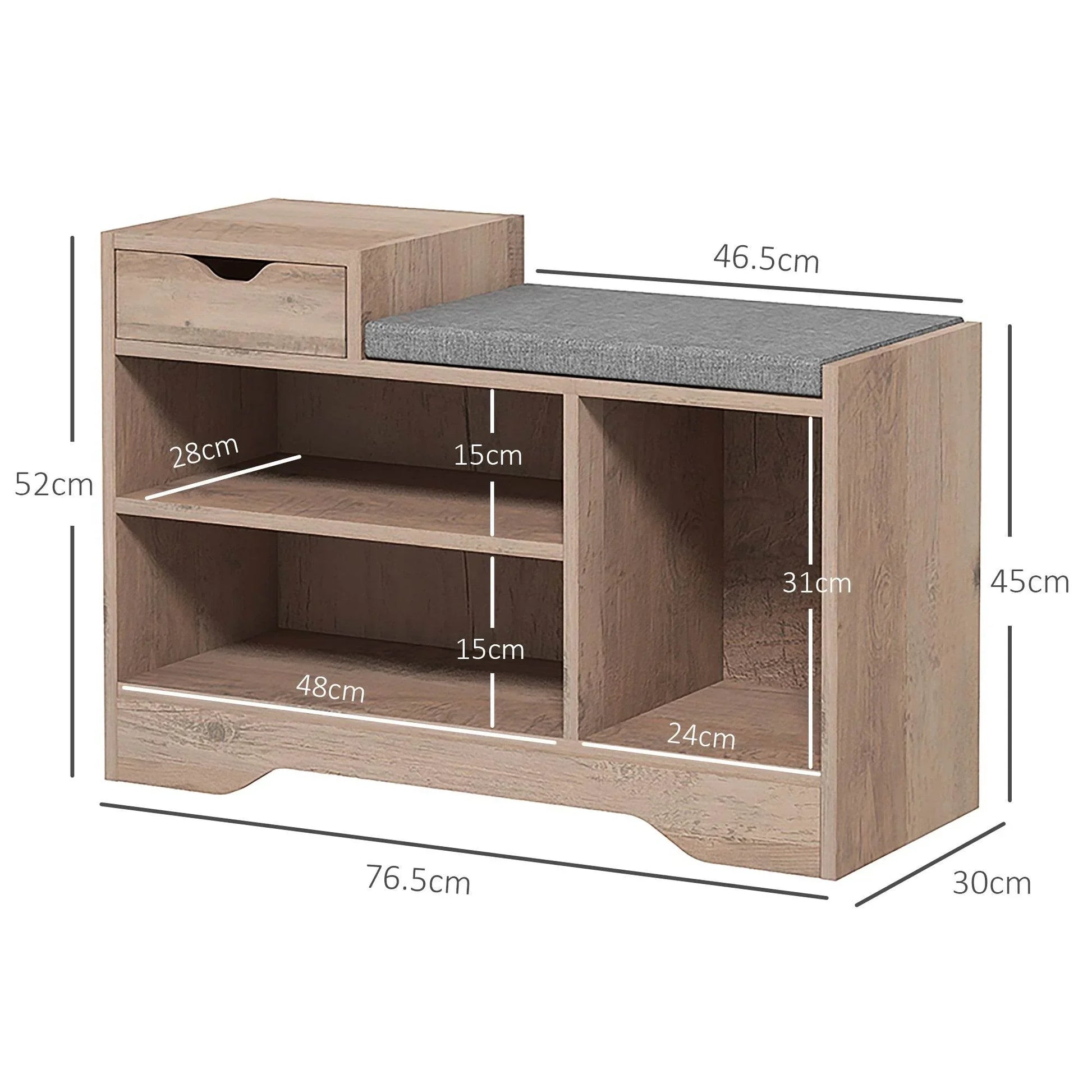 HOMCOM Grey Shoe Storage Bench with Comfortable Seating and Drawer - ALL4U RETAILER LTD
