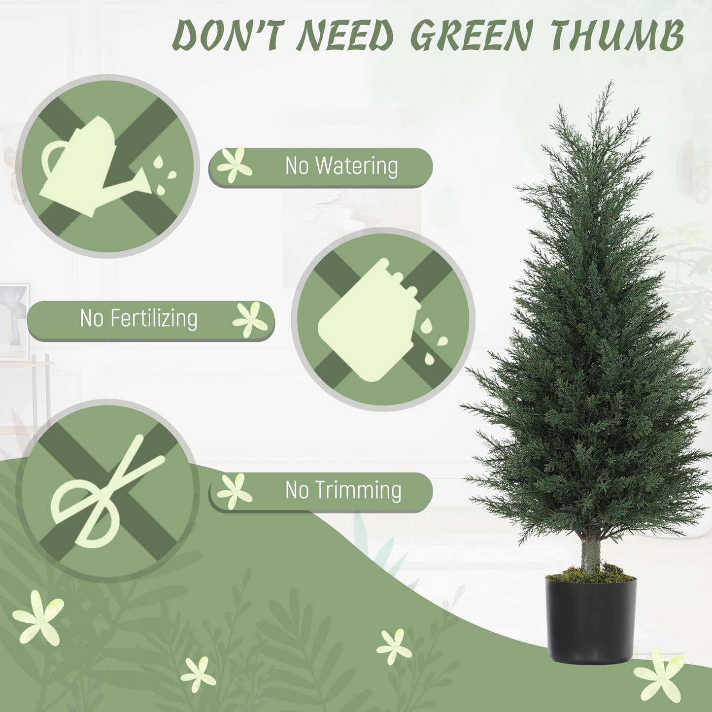 HOMCOM 90 CM Artificial Cypress Trees 2 Pack In Cement Pots UV Resistant Faux Plants For Garden Front Porch Decor