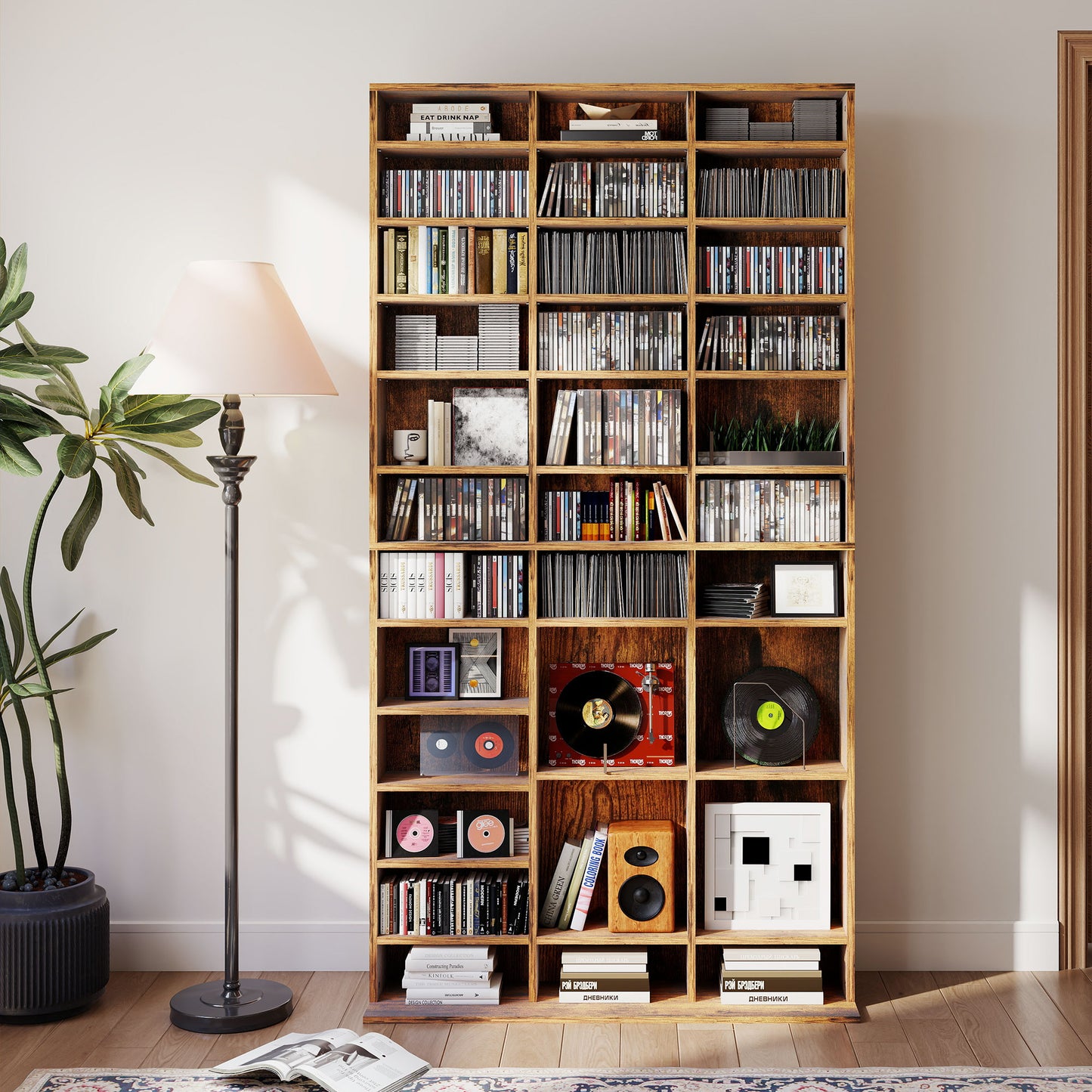 HOMCOM CD Storage Unit With Adjustable Shelves 102 By 195 Centimetres Rustic Brown Media Storage Cabinet