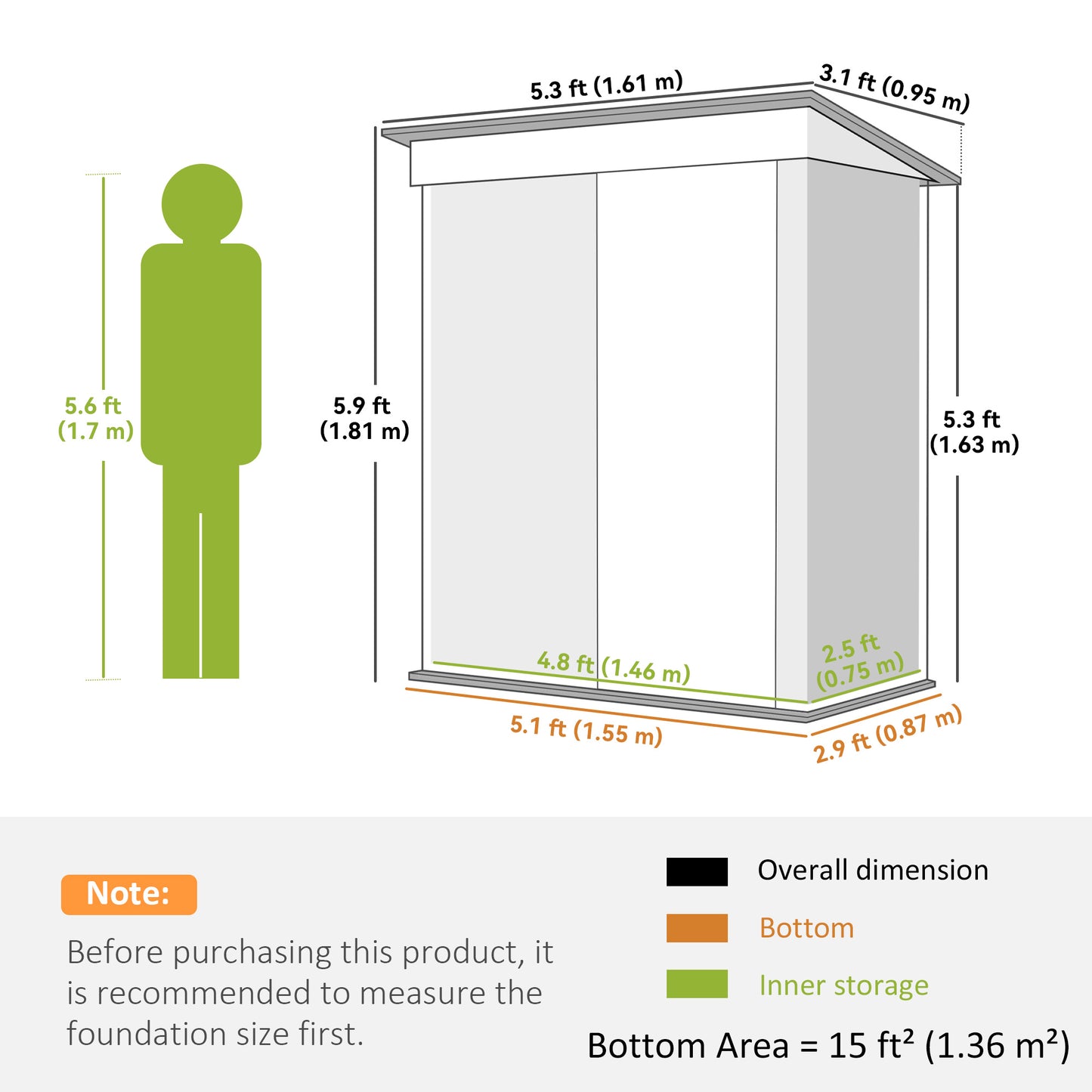 Outsunny 5x3ft Corrugated Steel Storage Shed With Locking Door For Outdoor Garden Use Brown
