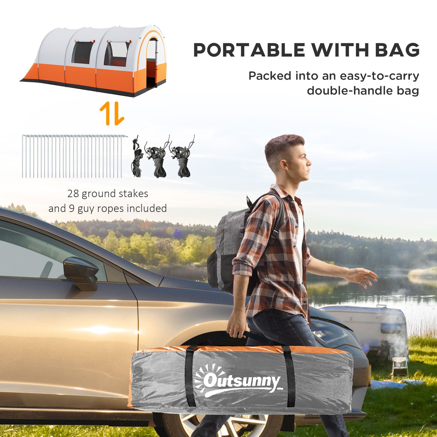 Outsunny 6-Person Waterproof Family Camping Tent with Living Area and Bedroom, Cream and Orange, Includes Carry Bag - ALL4U RETAILER LTD