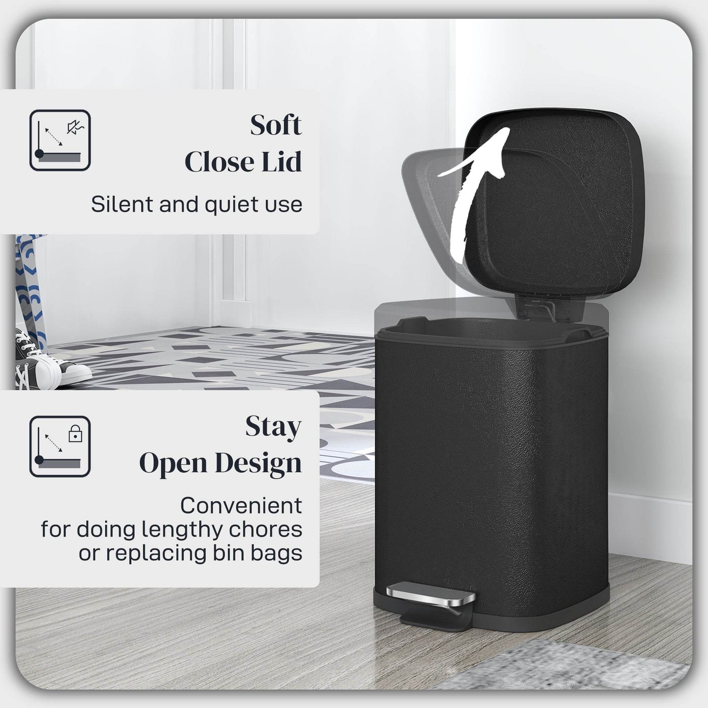 HOMCOM 12L Stylish Black Metal Kitchen Trash Bin - Compact Design - ALL4U RETAILER LTD