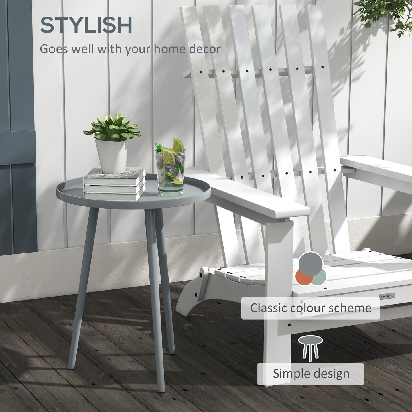 Outsunny Round Garden Coffee Table And Outdoor Side Table With Rounded Steel Edge 40 Cm Diameter 50 Cm High Grey