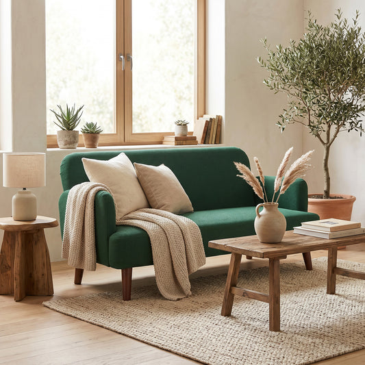 HOMCOM Velvet Feel Fabric 2 Seater Sofa Dark Green With 21cm Thick Padding And Wood Legs