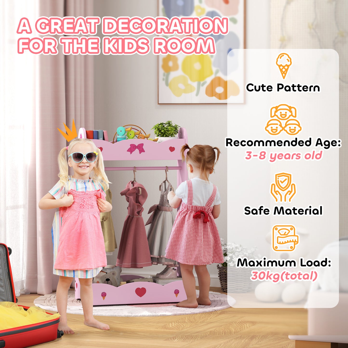 Women's Aiyaplay Kids Clothes Rail, Kids Dressing Mirror With 360° Rotating, 2 Piece Kids Furniture Set With Storage Shelves,