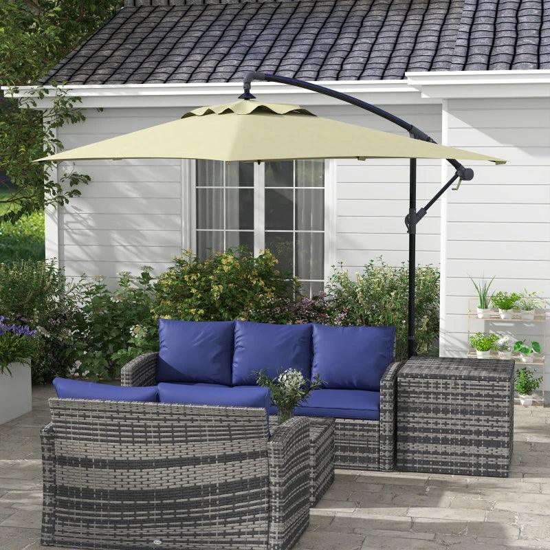 Outsunny 3x2m Rectangular Cantilever Parasol - Hanging Patio Umbrella with Cross Base, Crank Handle, and 6 Ribs - Outdoor Pool, Garden, Balcony Sun Shade - Beige Elegance - ALL4U RETAILER LTD