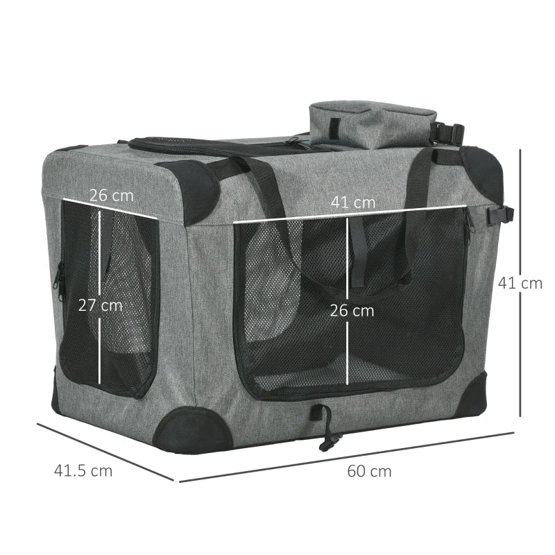PawHut Grey Oxford Fabric Folding Pet Carrier Bag - Convenient and Portable Travel Solution for Pets