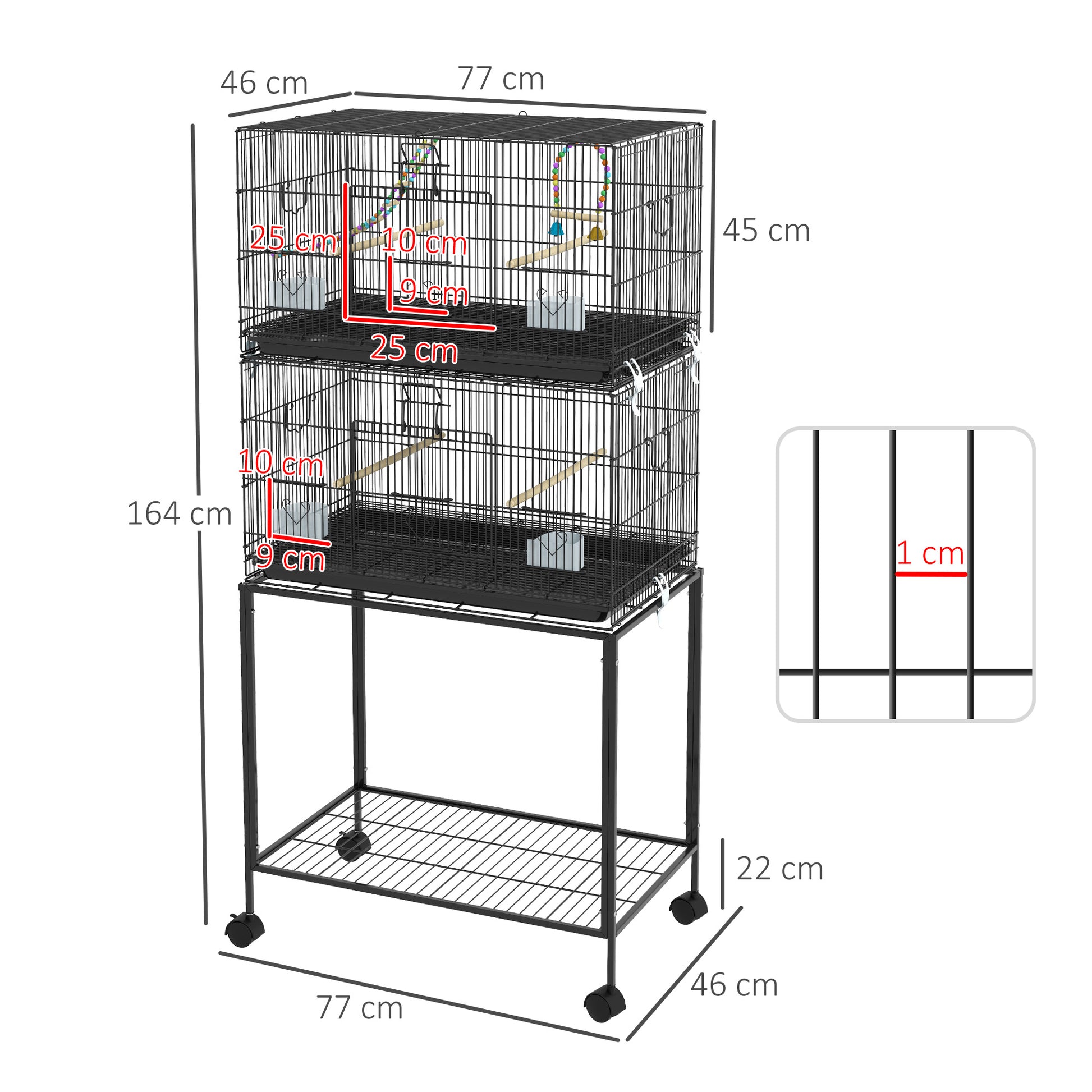 PawHut Double Decker Mobile Bird Cage with Stand for Canaries - ALL4U RETAILER LTD