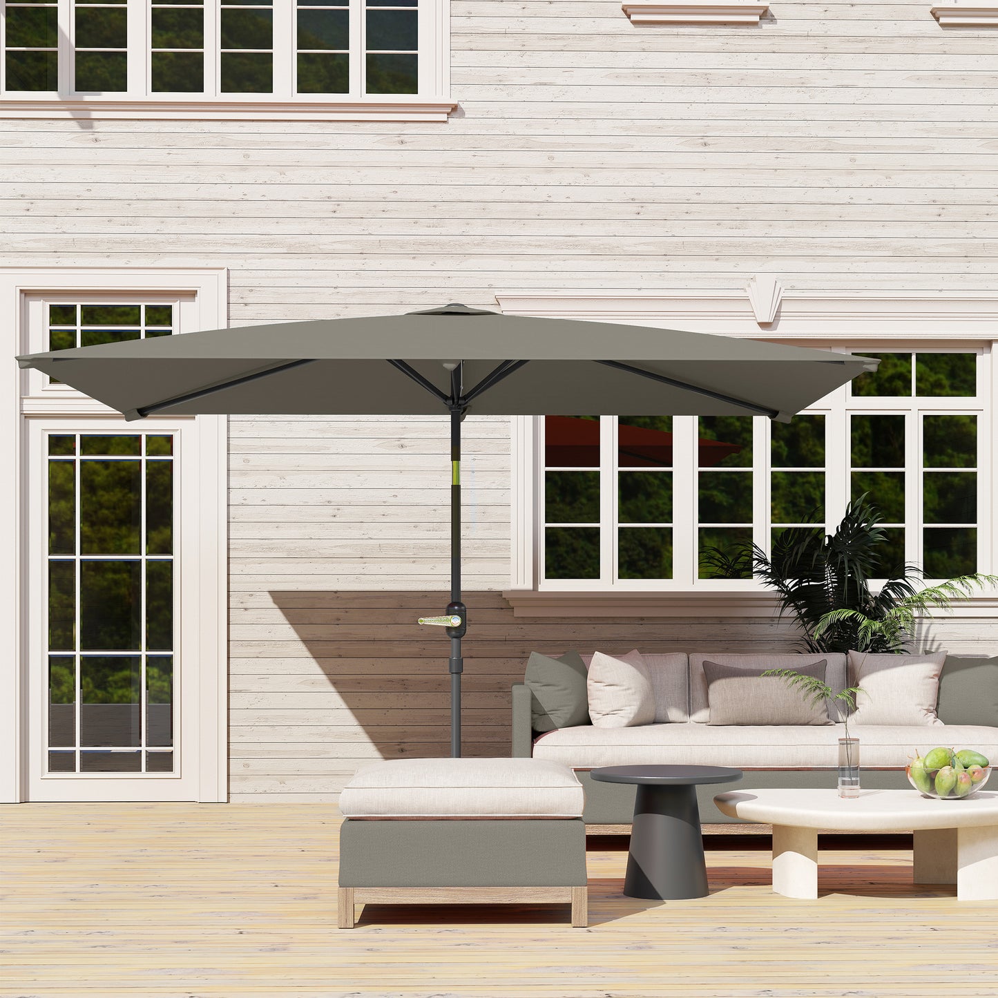 Outsunny 3x2m Patio Parasol With Aluminium Tilt Crank Rectangular Sun Shade Steel Frame Light Grey