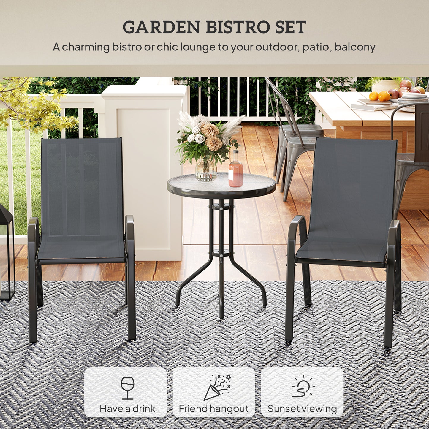 Outsunny Grey Outdoor Garden Set With Round Table And Four Stackable Chairs For Patio