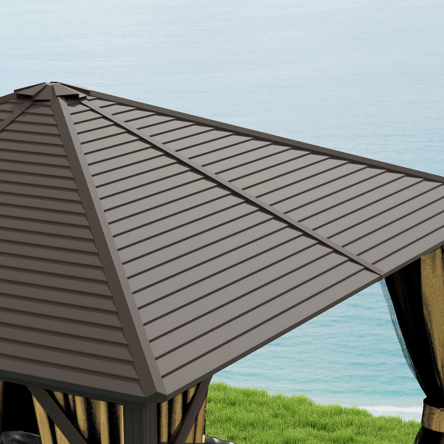 Outsunny 3 By 3 Meter Metal Hardtop Gazebo With Curtains And Accessories Weather Resistant Brown