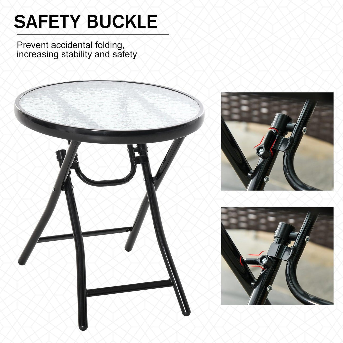 Outsunny Folding Garden Table Round Foldable Table with Safety Buckle Black - ALL4U RETAILER LTD