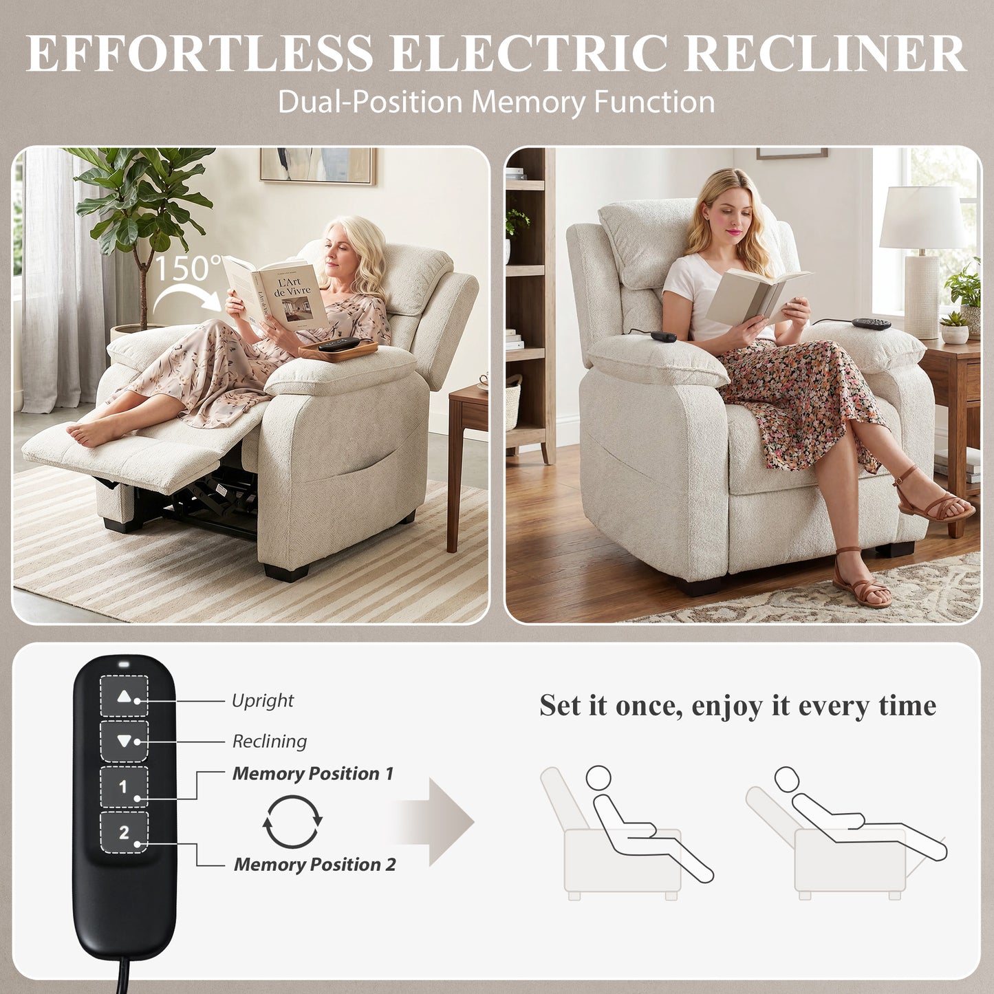 HOMCOM Power Recliner Armchair With Massage And Heat Electric Reclining Chair With Wide Spring Seat Cream White
