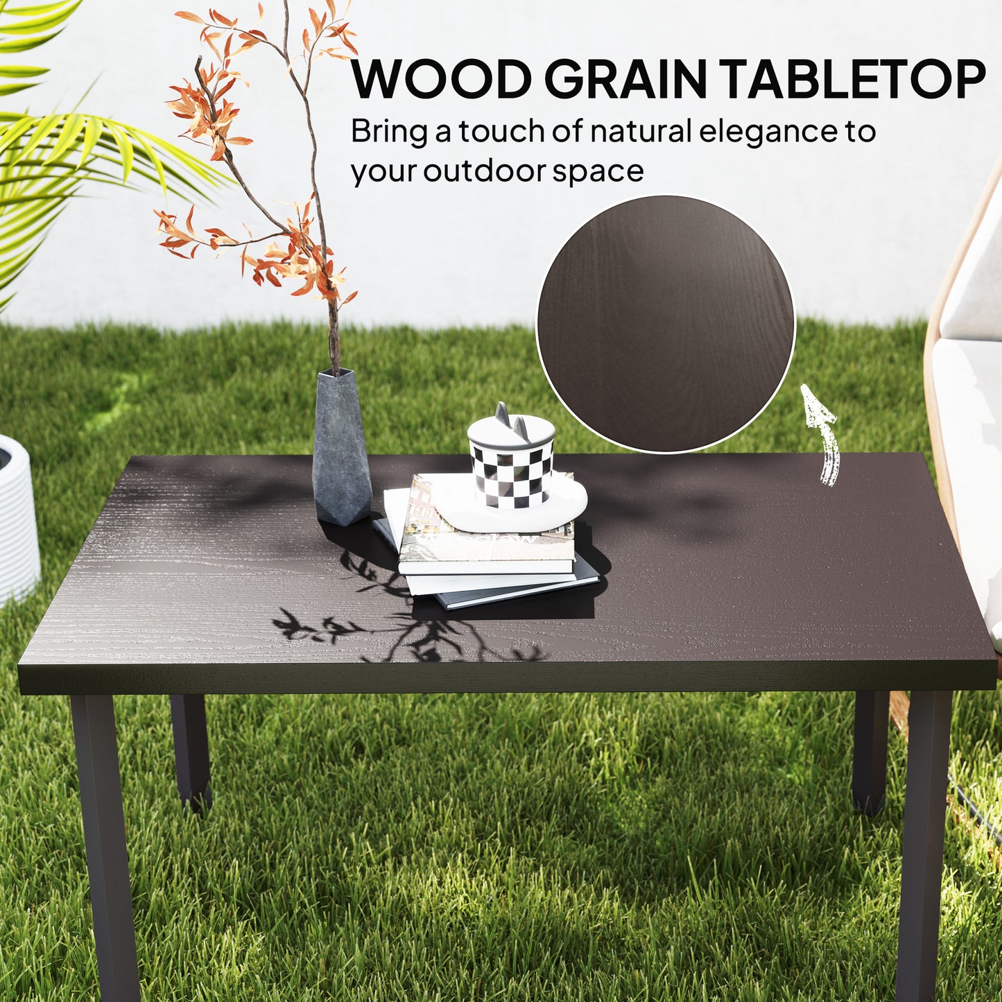 Metal Outdoor Garden Coffee Table With Woodgrain Top For Patio Balcony Porch 95 x 55 x 46 cm Brown