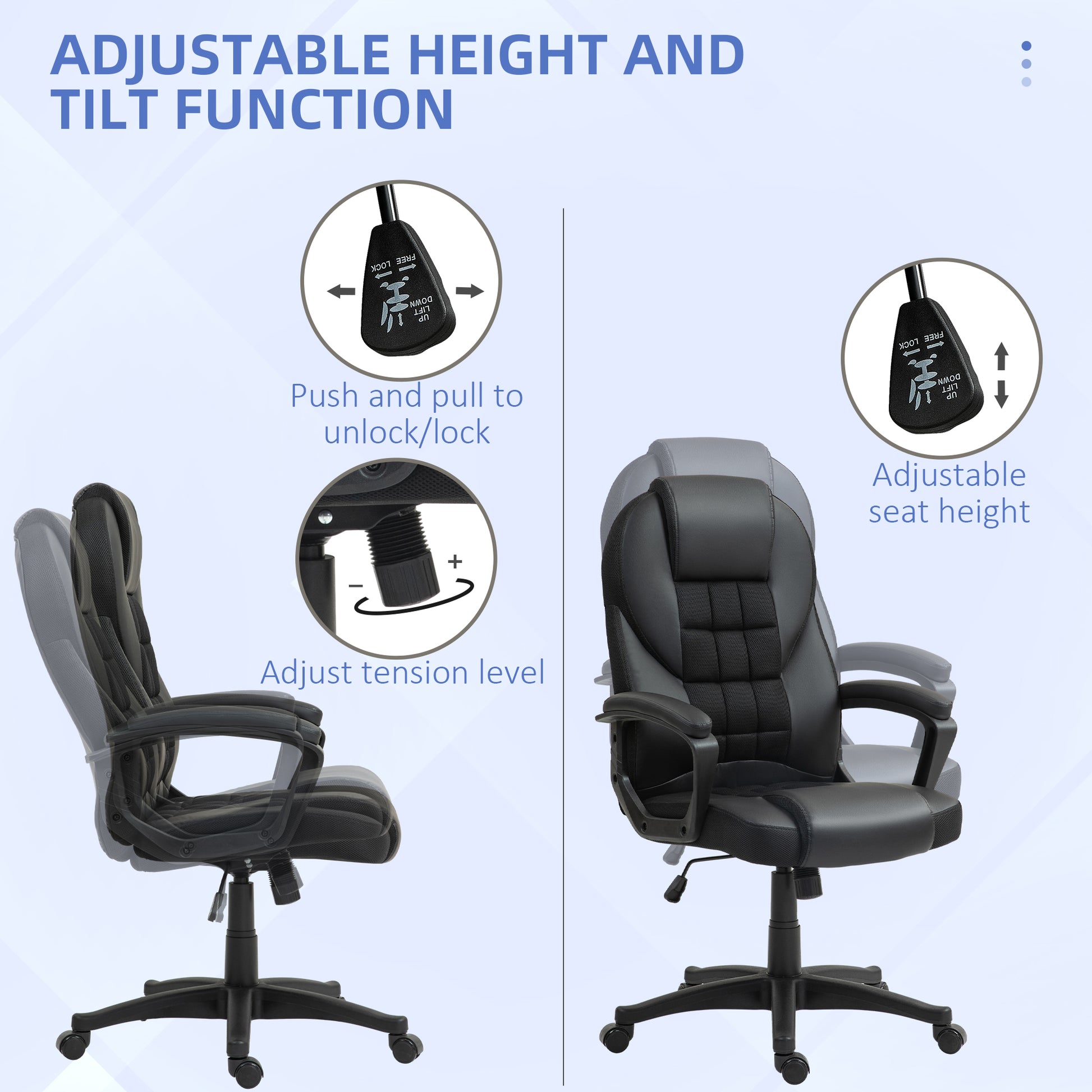 HOMCOM High Back Swivel Office Chair with Adjustable Height and Tilt Function, Black PU Leather Desk Chair - ALL4U RETAILER LTD