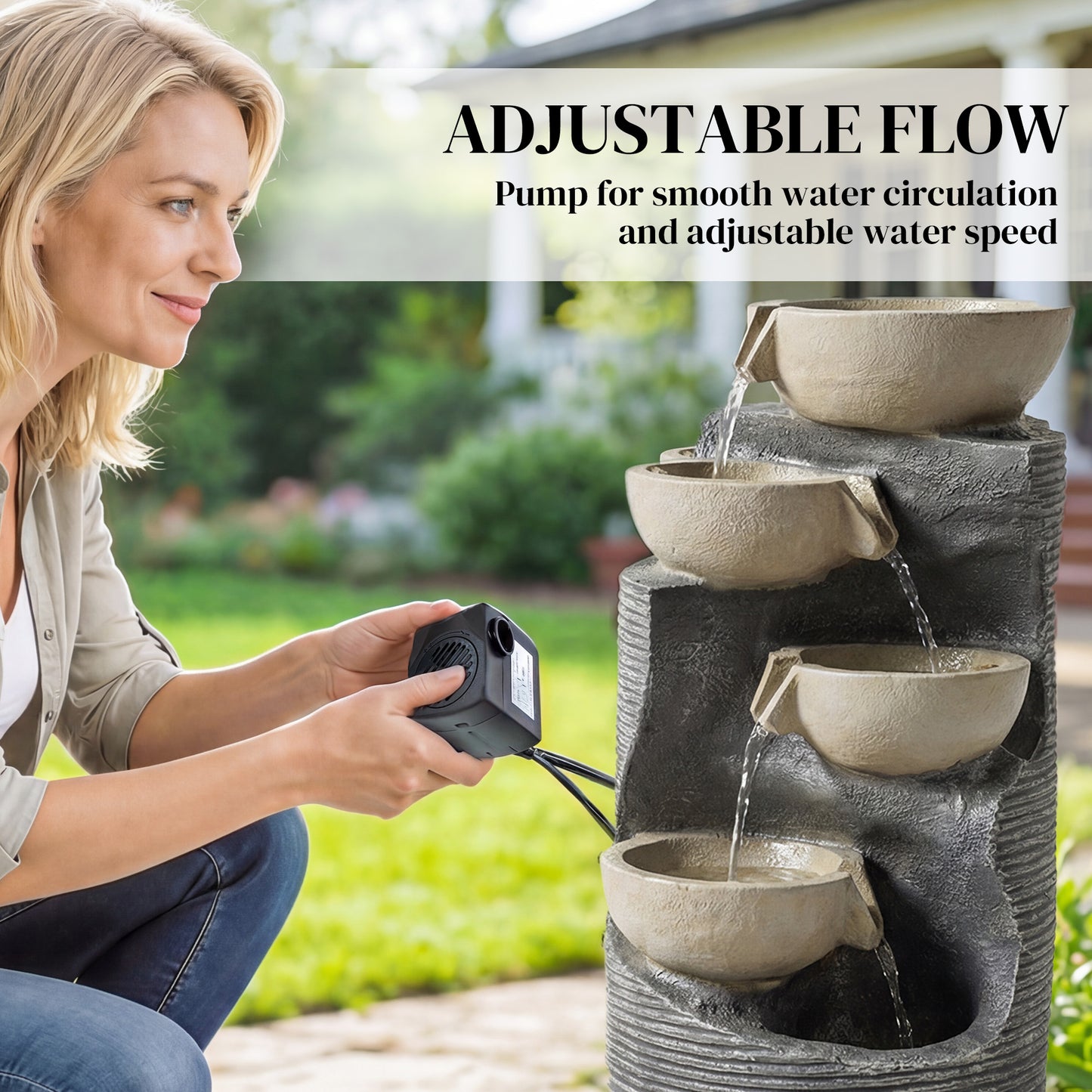 Outsunny Garden Water Feature Outdoor Water Fountain With LED Lights And Pump Five Tier Cascading Waterfall For Indoor