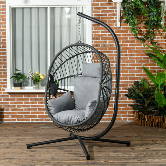 Outsunny Hanging Swing Chair w/ Thick Cushion, Patio Hanging Chair, Grey - ALL4U RETAILER LTD