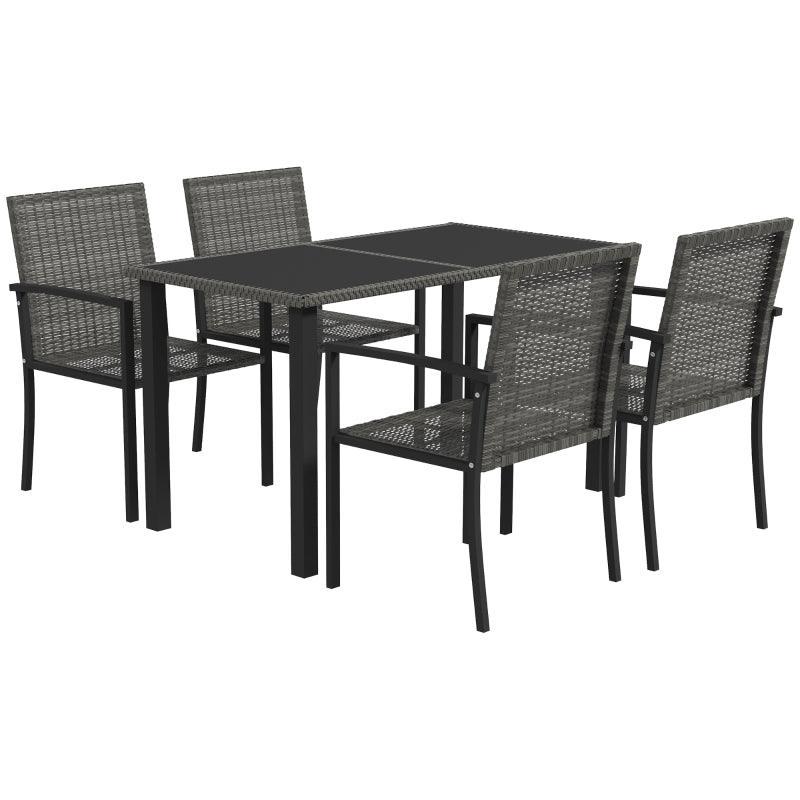 Outsunny 5-Piece Outdoor Dining Set - Patio Conservatory Furniture with Tempered Glass Tabletop, 4 Dining Chairs - Grey - ALL4U RETAILER LTD