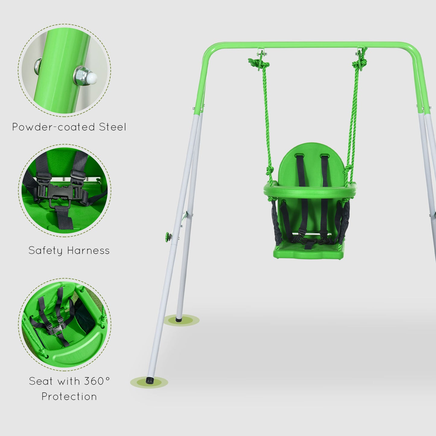 Outsunny Green Steel Baby Swing with Safety Features for Indoor and Outdoor Use - ALL4U RETAILER LTD