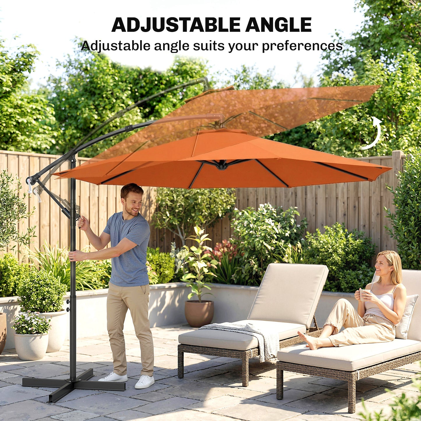 Outsunny 3 Meter Cantilever Parasol With Cross Base And Offset Outdoor Umbrella Crank Handle Orange