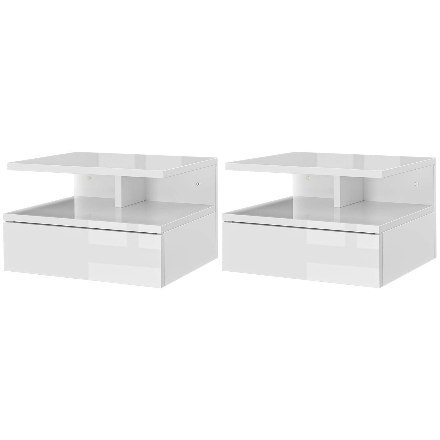 Set of Two Modern Floating Nightstands - High Gloss White - ALL4U RETAILER LTD