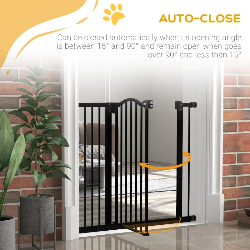 PawHut Metal Adjustable Pet Gate Safety Barrier with Auto-Close Door - Black (74-94cm)