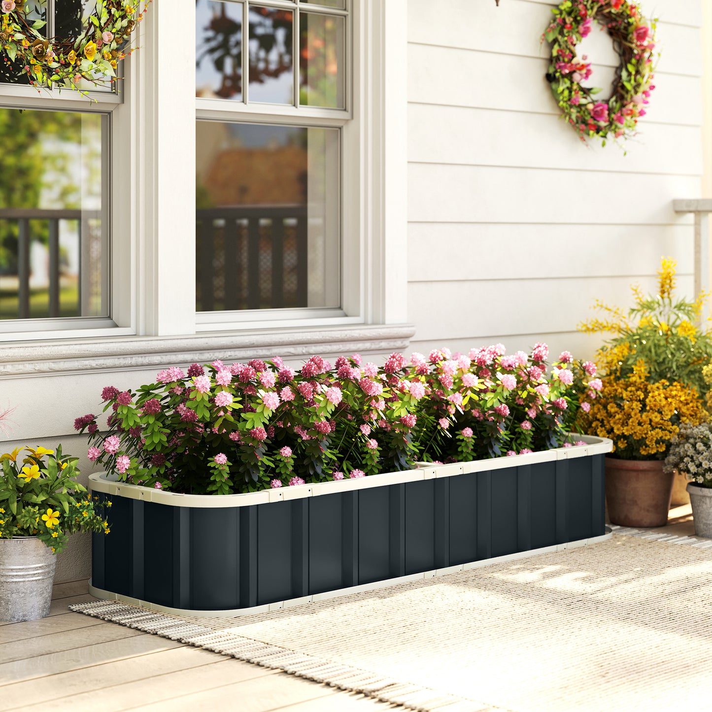 Outsunny Galvanised Raised Garden Bed 5 x 2 x 1 ft Metal Planter With Folded Edging And Gloves