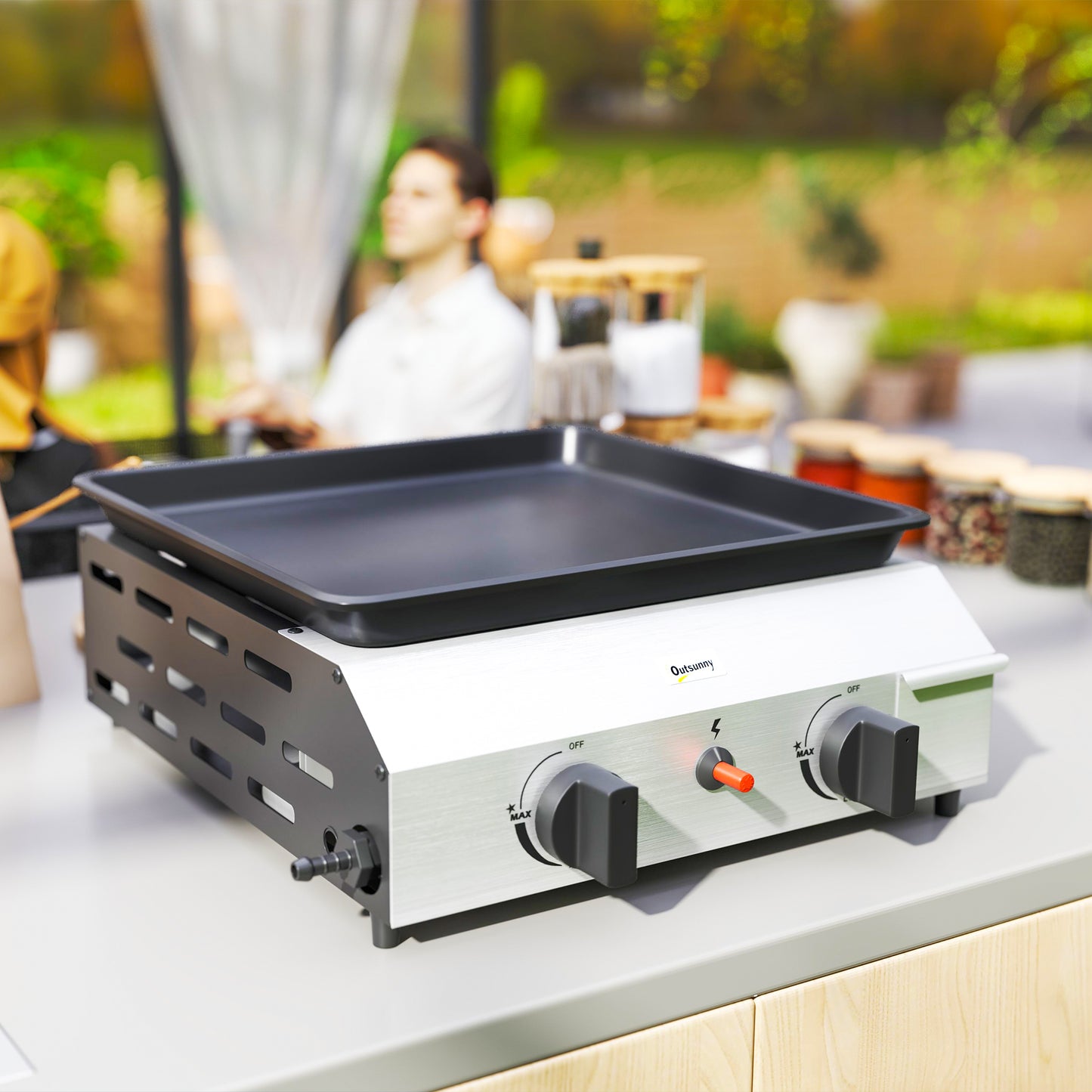 Outsunny Two Burner Portable Gas Grill With Adjustable Two Point Four Kilowatt Burners And Pull Out Grease Tray