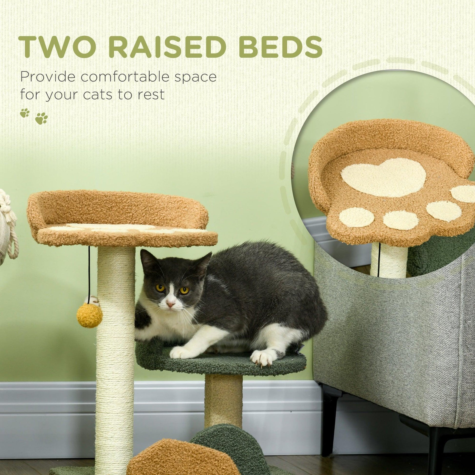 PawHut Small Cat Tree for Indoor Cats, Scratching Posts with Two Beds, Toy Ball - ALL4U RETAILER LTD