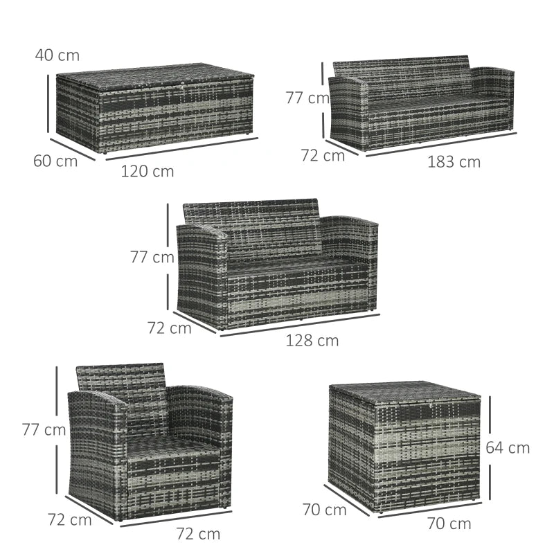 Outsunny 6-Piece Rattan Garden Furniture Set | Wicker Outdoor Sofa Sectional Patio Conversation Furniture Set with Storage Table and Cushions | Grey - ALL4U RETAILER LTD