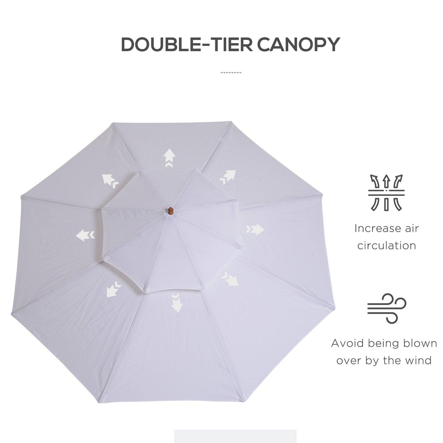 Outsunny 2.7m Patio Umbrella Double Tier Garden Parasol Umbrella Outdoor Sun Umbrella Sunshade Bamboo Parasol Cream White - ALL4U RETAILER LTD