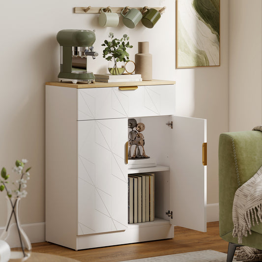 HOMCOM Sideboard Storage Cabinet With Drawer And Adjustable Shelf For Living Room Kitchen Dining Entryway White