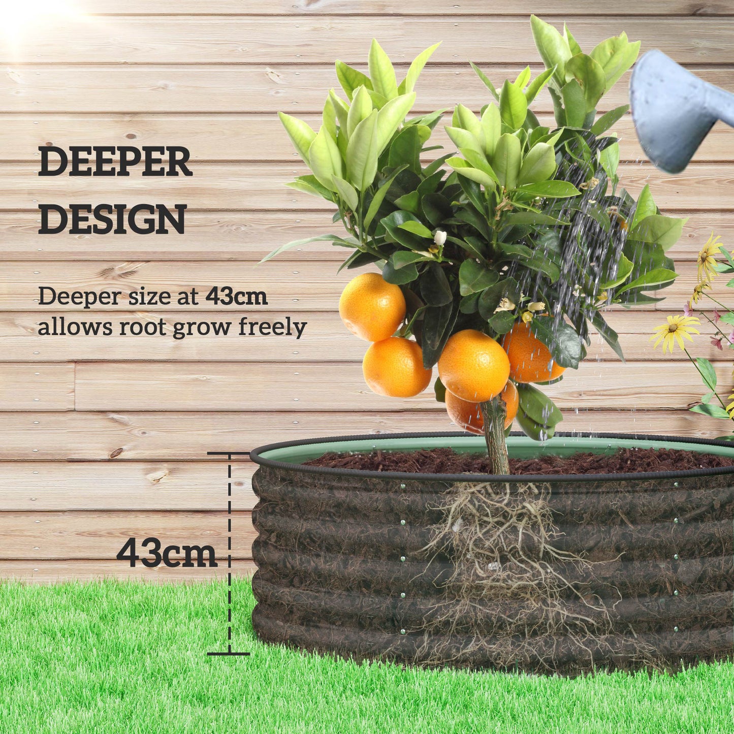 Outsunny Galvanised Raised Garden Bed Safety Edging Outdoor Planter Box 120 x 120 x 43cm Light Green Gloves Included