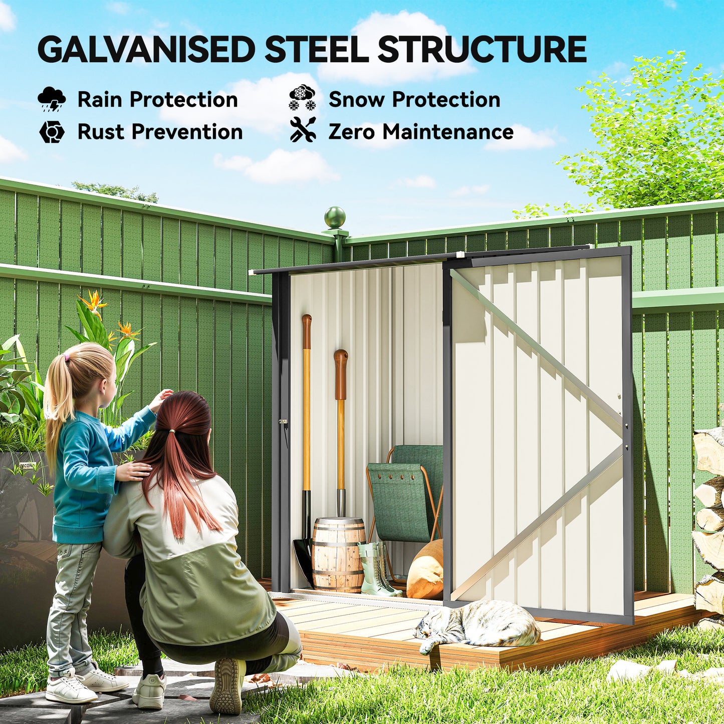 Outsunny Steel Lean To Garden Shed With Locking Door Dark Grey For Outdoor Storage