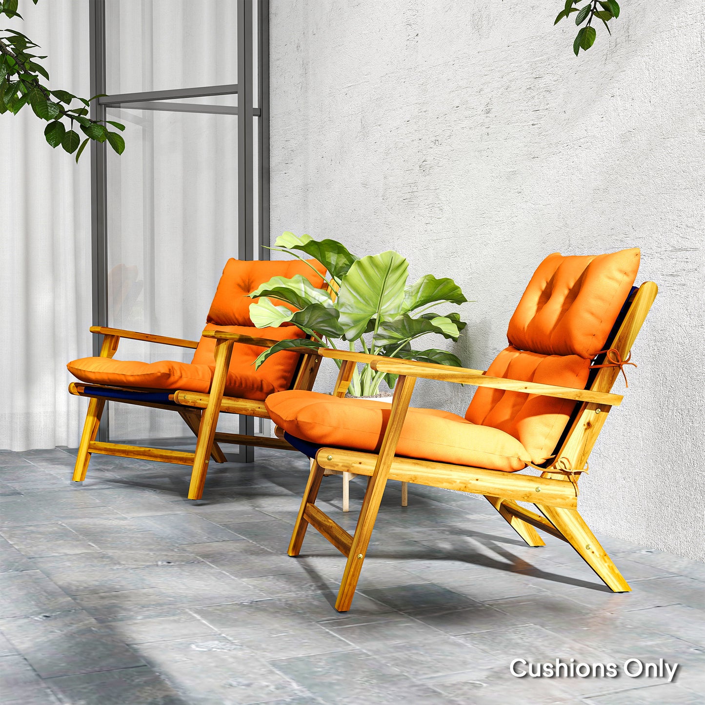 Outsunny Set Of 2 Rocking Chair Cushions Padded Seat Cushions With Tie Fastenings Orange For Garden Patio