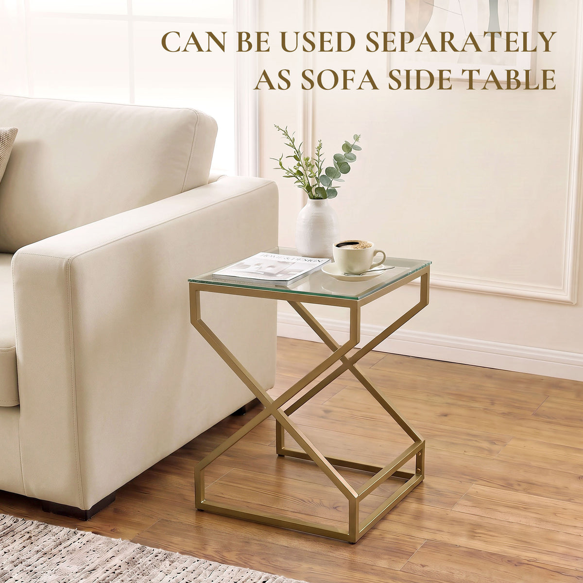 HOMCOM Set Of 2 Nesting Side Tables With Tempered Glass Tops And Steel Legs