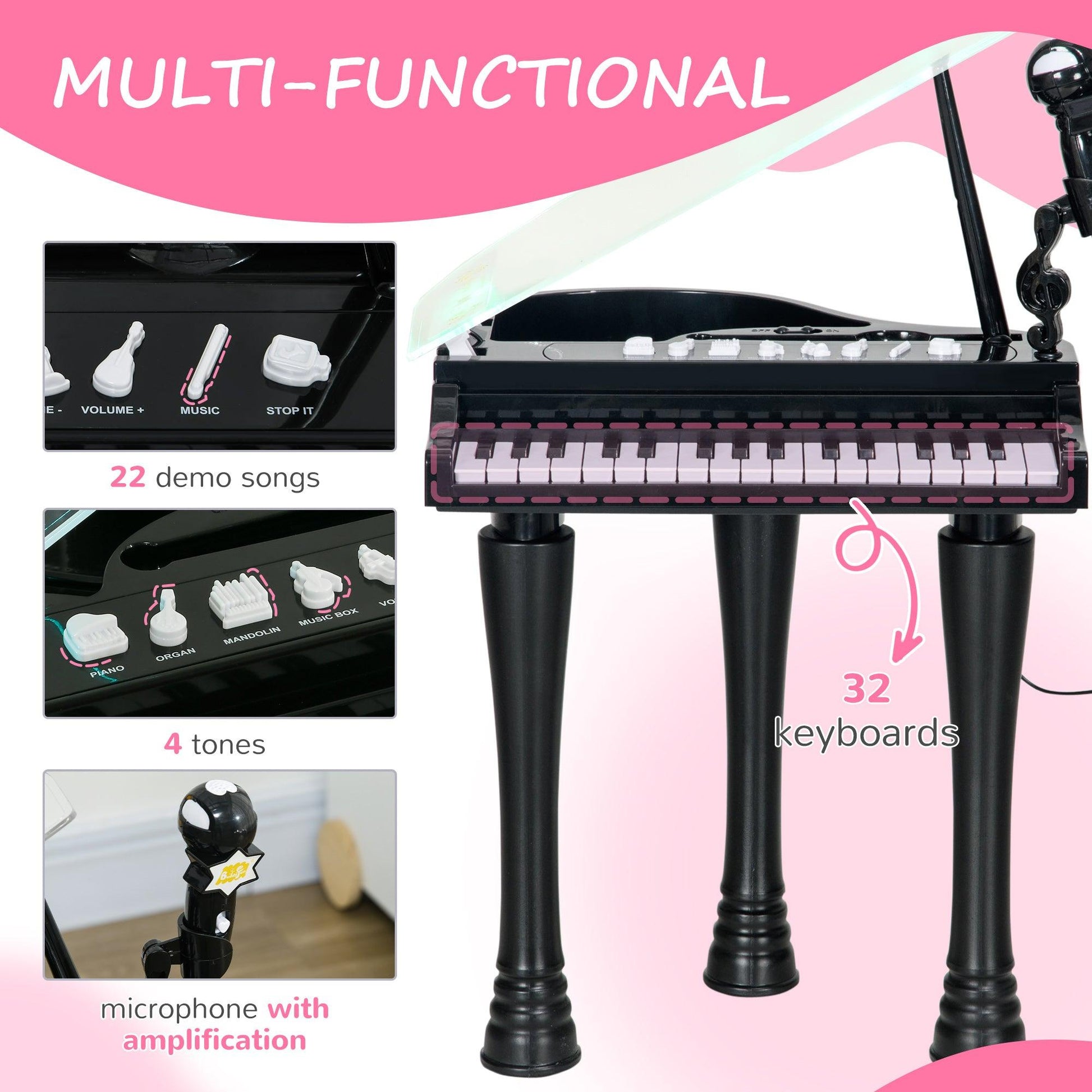 AIYAPLAY 32-Key Kids Piano Keyboard with Stool and Lights - ALL4U RETAILER LTD