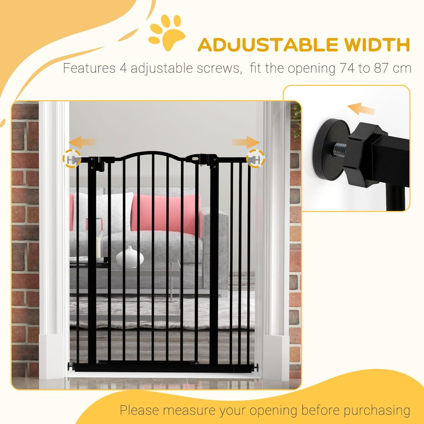 PawHut Metal Pet Safety Gate Dog Gate Folding Fence, Black - ALL4U RETAILER LTD