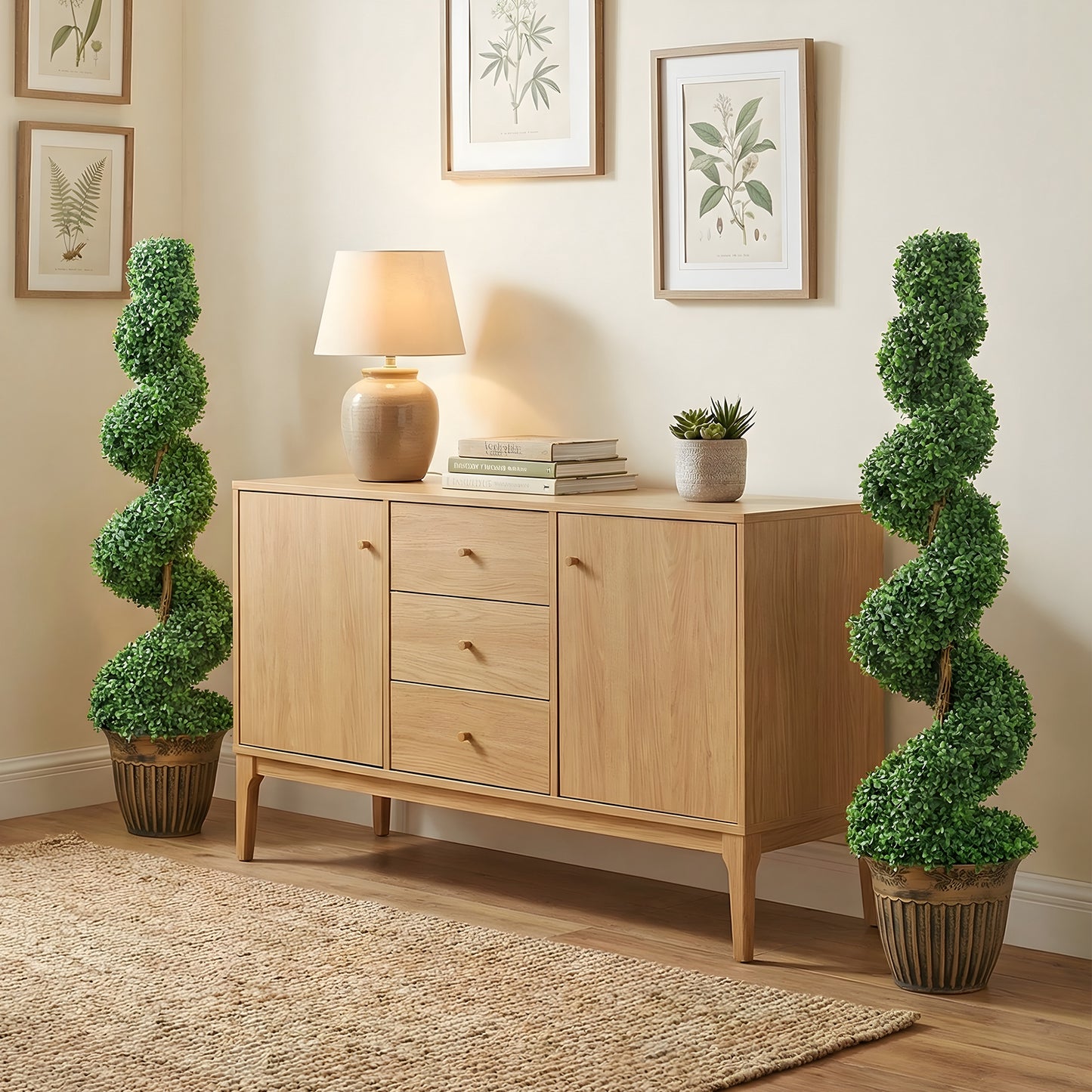 HOMCOM Set Of 2 Artificial Topiary Spiral Boxwood Trees In Pots For Indoor And Outdoor Decor 120cm