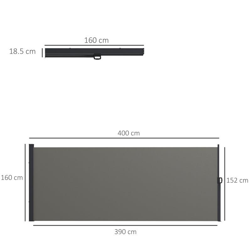 Outsunny Retractable Side Awning - Outdoor Privacy Screen for Garden, Hot Tub, Balcony, Terrace, Pool - 400x160cm - Dark Grey - ALL4U RETAILER LTD