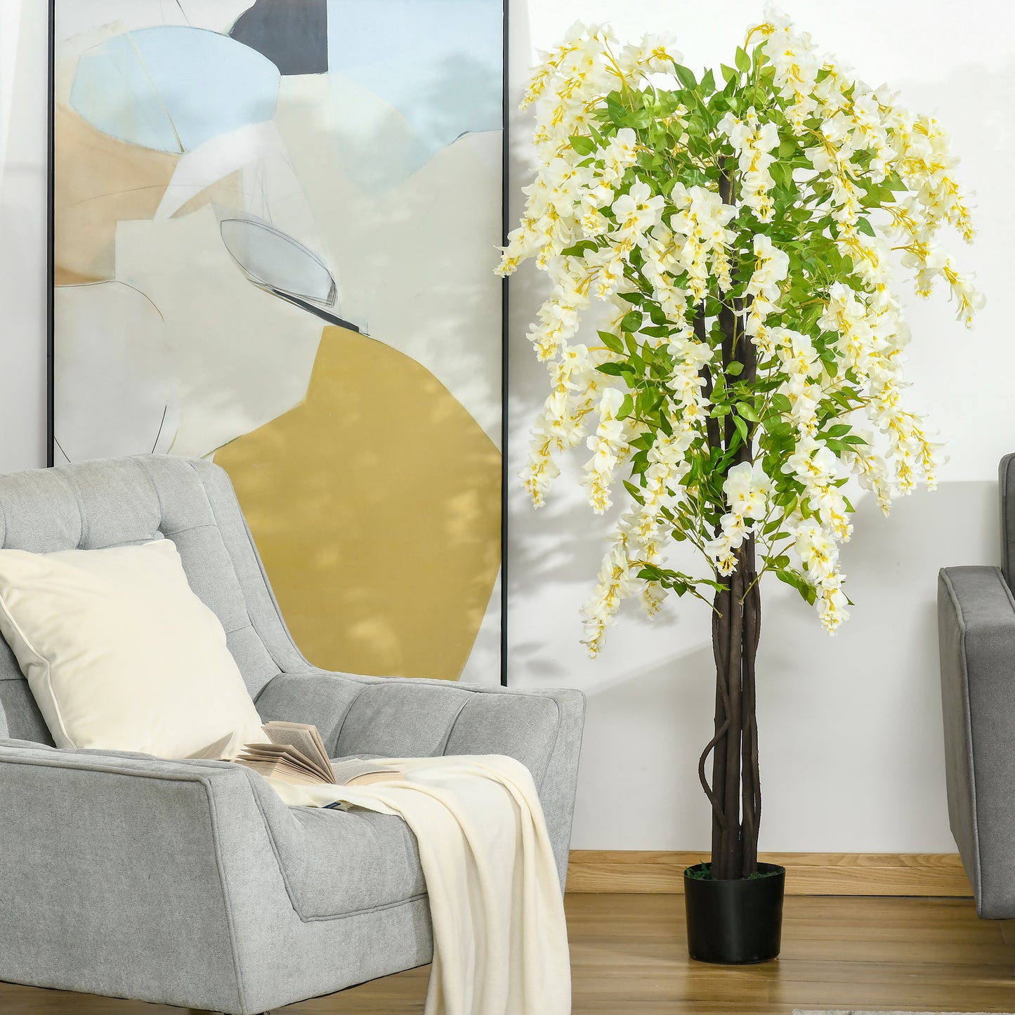 HOMCOM White Wisteria Artificial Tree In Nursery Pot For Indoor Decor Faux Plant 160cm